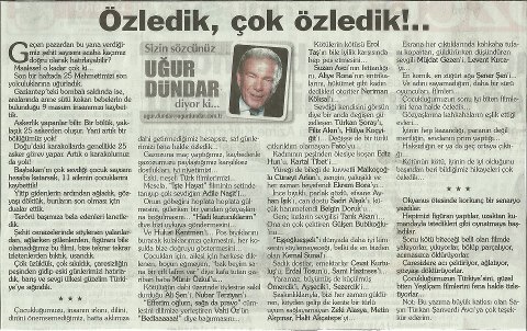 Teşekkürler Uğur Dündar  Bugünkü köşesinde konuk yazar oldum :)))